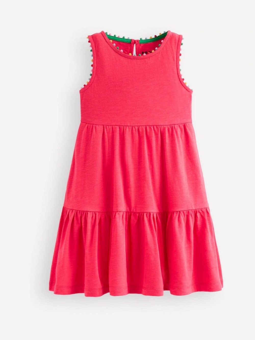 Boden Kids Pink Ali Pom Trim 100% Cotton Jersey Dress Size 7-8
